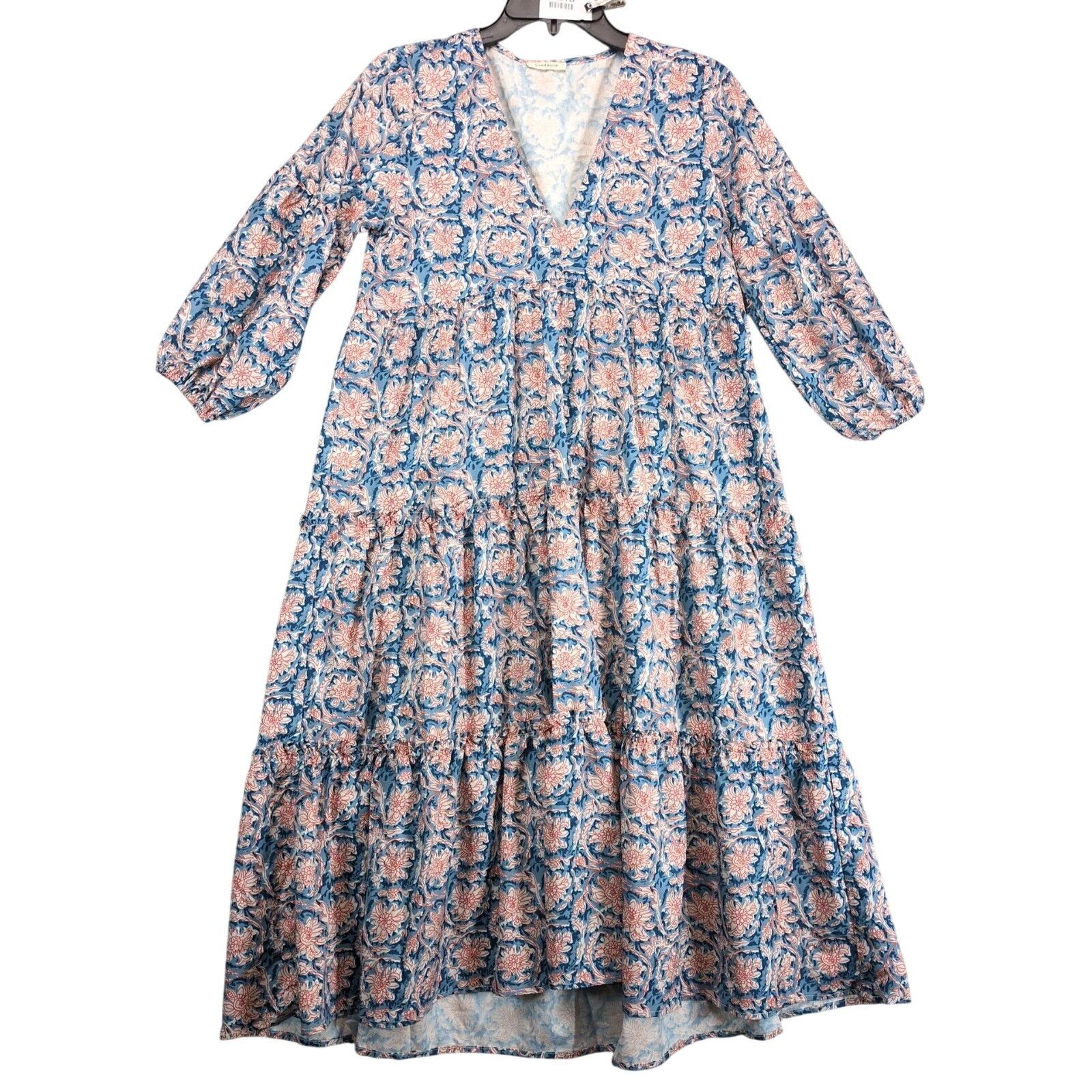 Other SundayUp Floral Tiered Midi Dress Sz S Puff Sleeves V-Neck Size S / US 4 / IT 40 - 1 Thumbnail