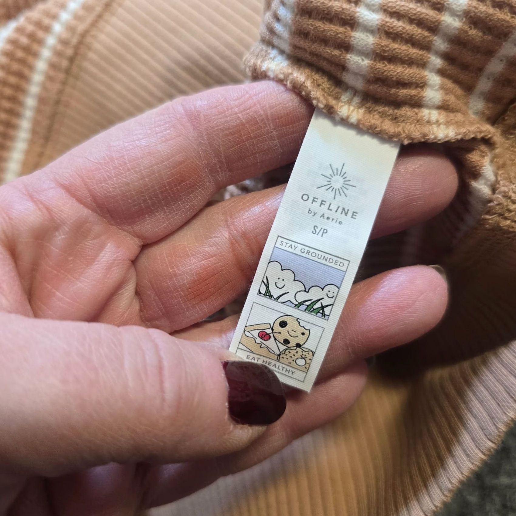 Vintage Aerie Top Womens Small Beige White Striped Thermal Waffle Knit Cropped Casual Shirt Size S / US 4 / IT 40 - 7 Thumbnail
