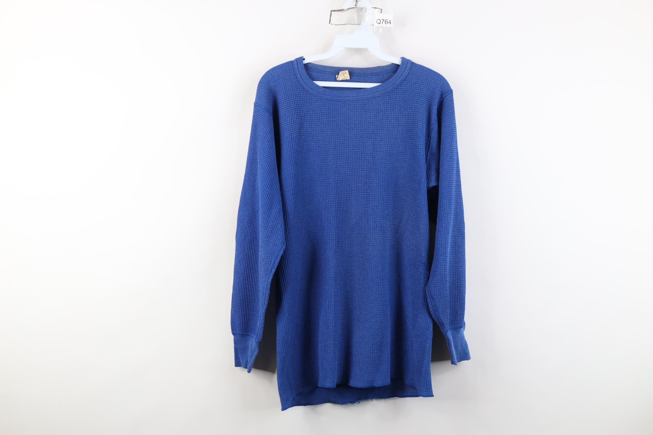 Vintage Vintage 70s Streetwear Knit Long Sleeve T-Shirt Blue USA Size US XL / EU 56 / 4 - 1 Thumbnail