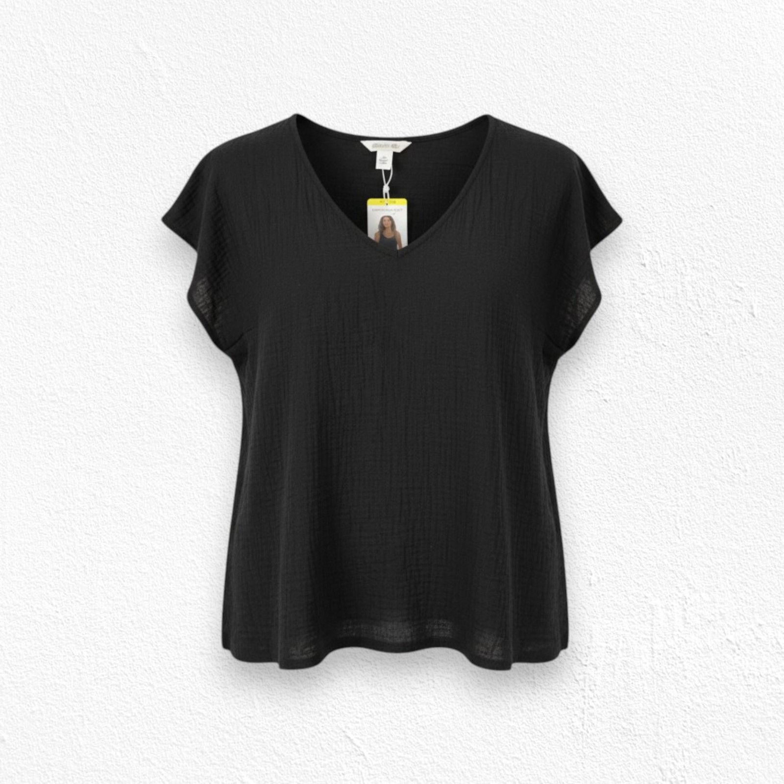 Other Three Dots Black Double Gauze Top Size Medium NWT $138 Size M / US 6-8 / IT 42-44 - 1 Thumbnail