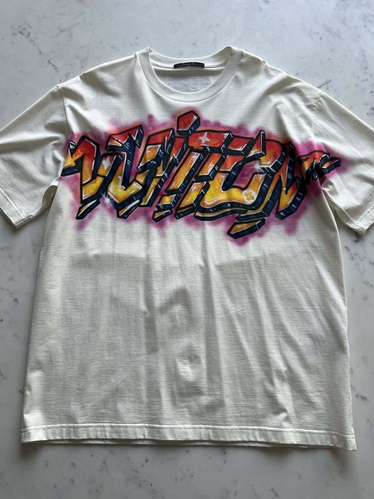 Image of Louis Vuitton Lv Virgil Graffitis T-Shirt in Off White, Men's (Size 2XL)