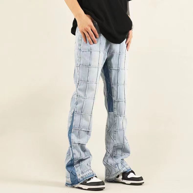 Japanese Brand High street washed distressed plaid micro-flared jeans Size US 32 / EU 48 - 2 Thumbnail