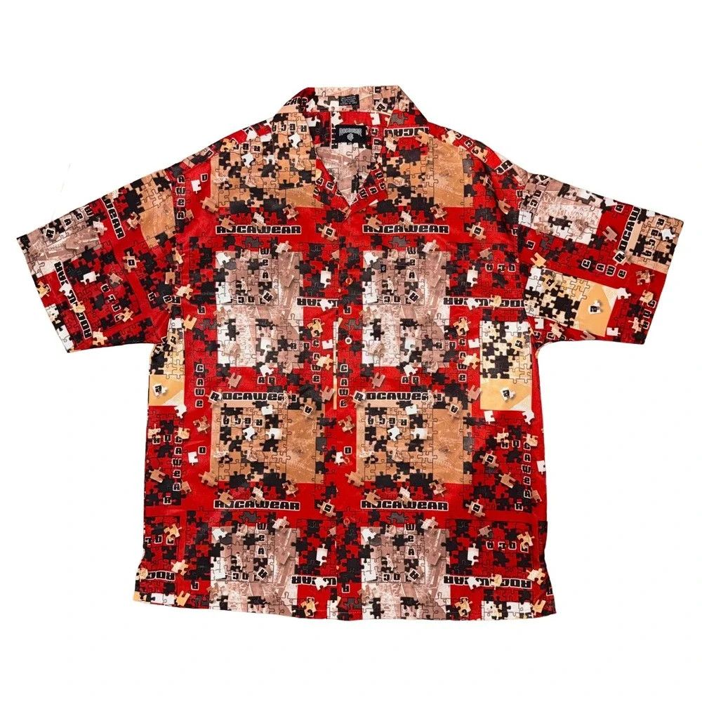 Rocawear Rocawear Y2K Puzzle Graphic Short Sleeve Button Up Shirt Size US XL / EU 56 / 4 - 1 Thumbnail