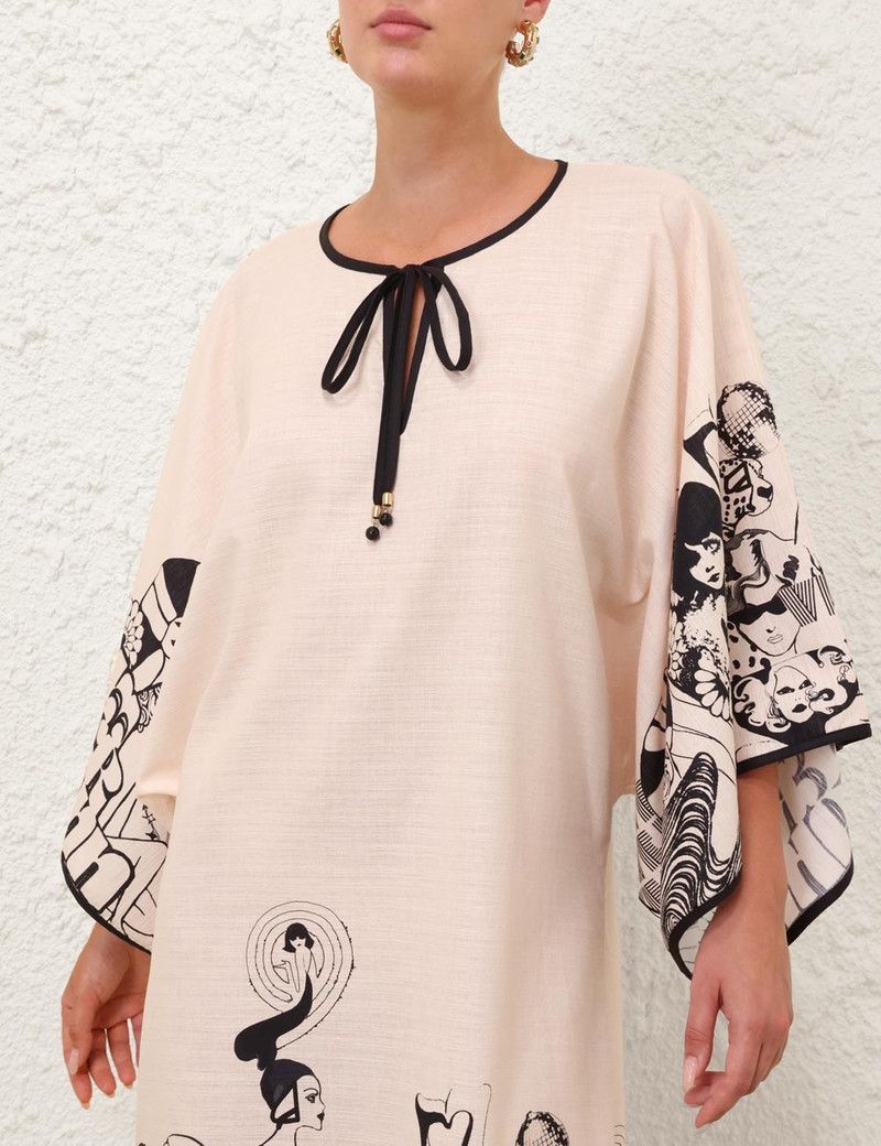 Zimmermann oc11z0126 Maxine Kaftan Midi Dress in Cream/Black Size M / US 6-8 / IT 42-44 - 5 Thumbnail