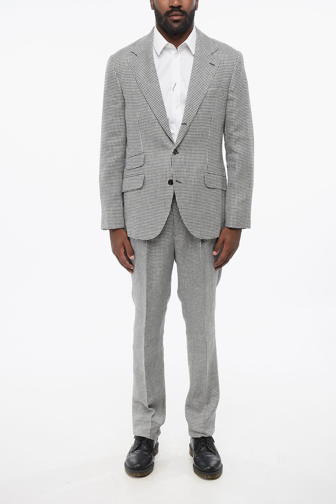 Brunello Cucinelli og1mm0725 Houndstooth Patterned Linen Blend Suit White/Black Size US M / EU 48-50 / 2 - 1 Thumbnail