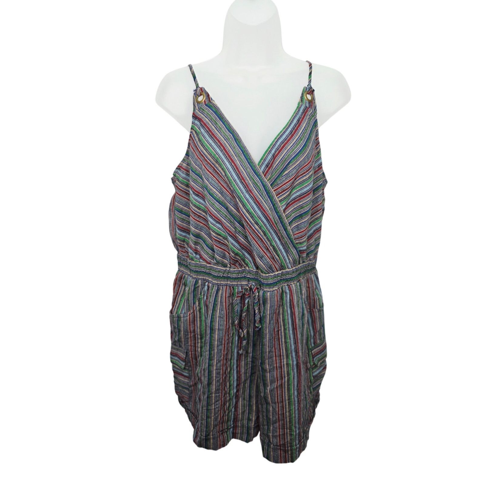 Other Wild Fable Striped Boho Romper Festival Summer Cottagecore Size L / US 10 / IT 46 - 1 Thumbnail