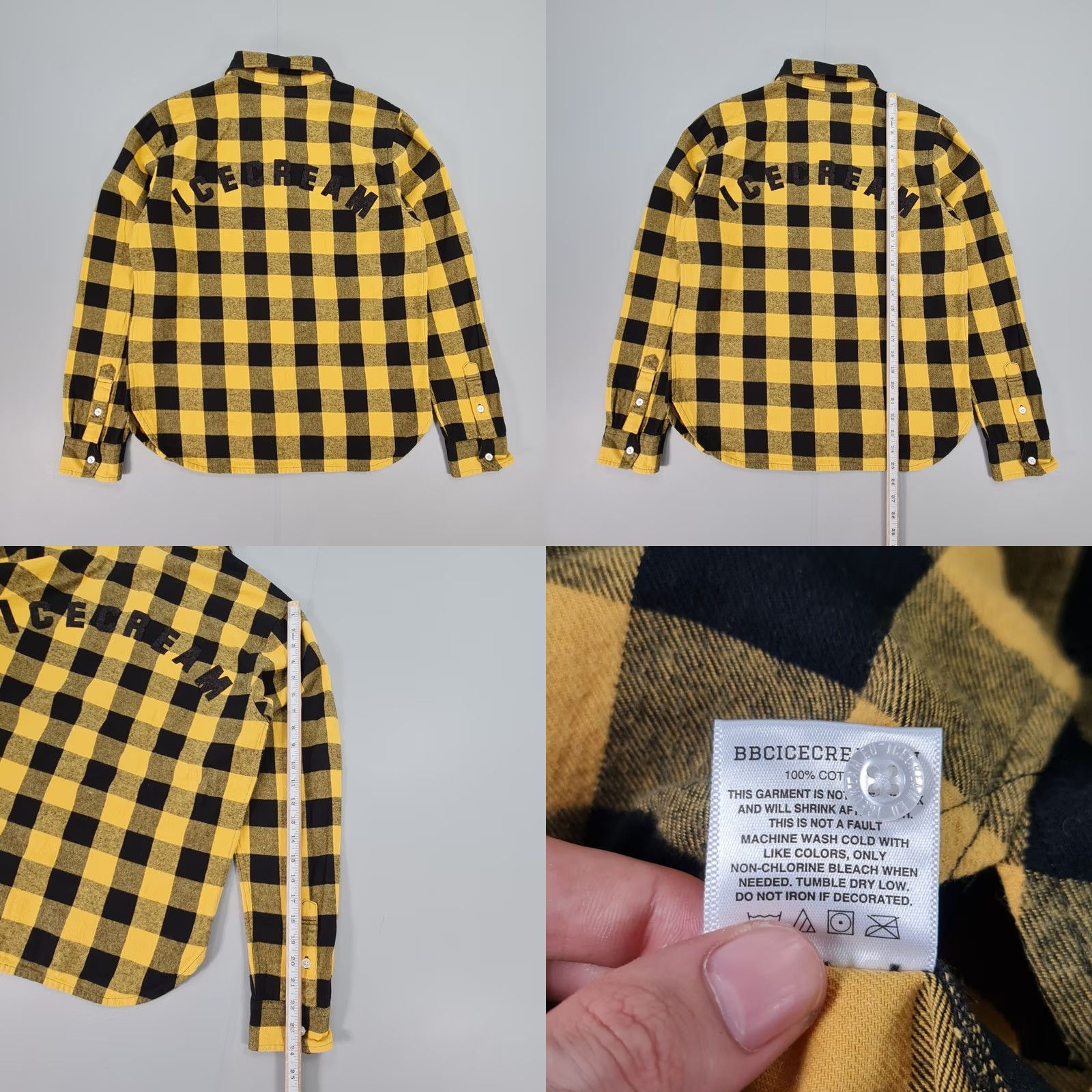 Vintage Icecream Mens Shirt Yellow Small Flannel Gingham Check Cotton Button Down Shirt Long Sleeve Collared Casual Pockets Button-Up Vintage No Size US S / EU 44-46 / 1 - 8 Thumbnail