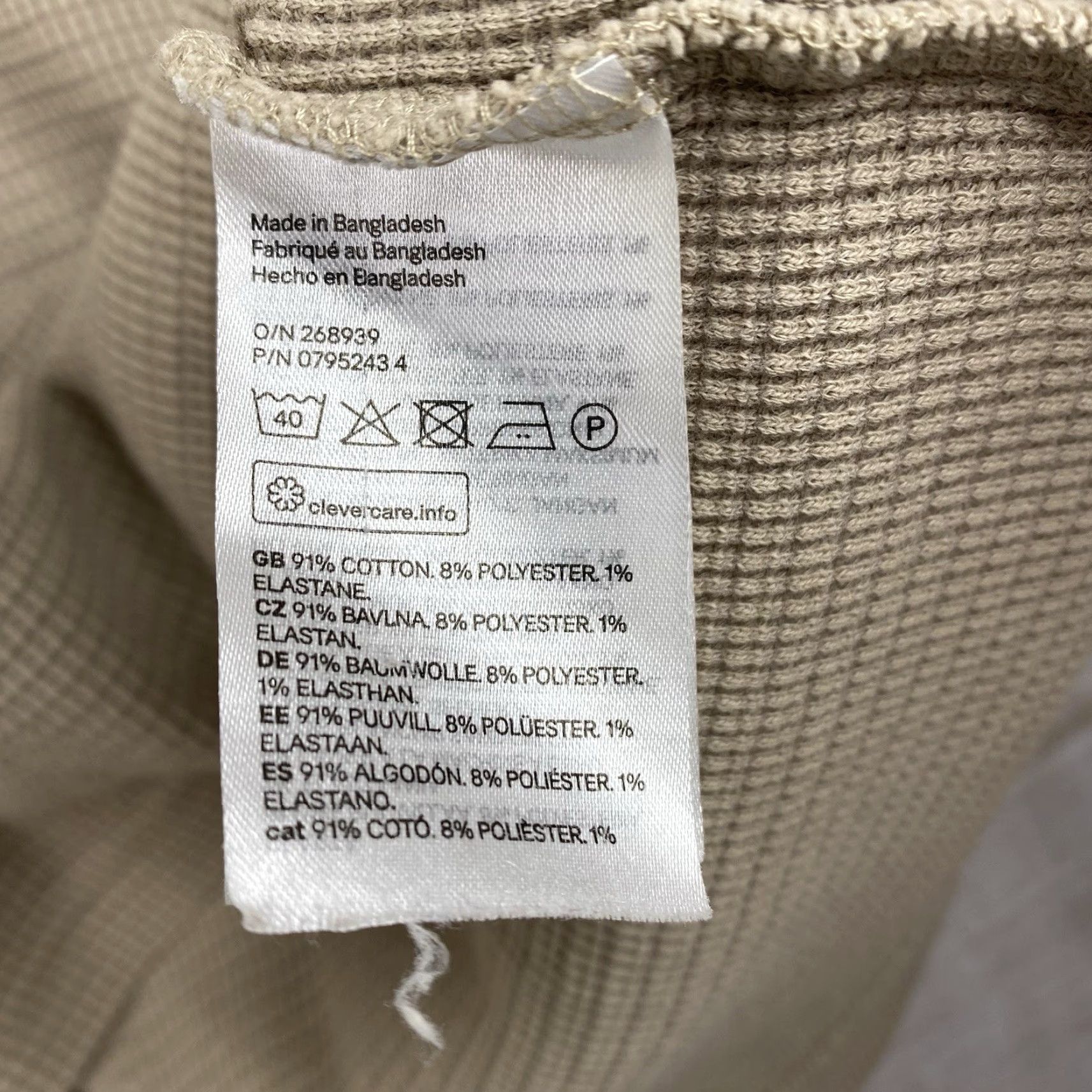 H&M H&M Mens Shirt L Slim Tan Crew Neck Thermal Waffle Knit Long Sleeve Knit Basic Classic 60s 70s 80s 90s College Preppy School Essentials Mens Size US L / EU 52-54 / 3 - 6 Thumbnail