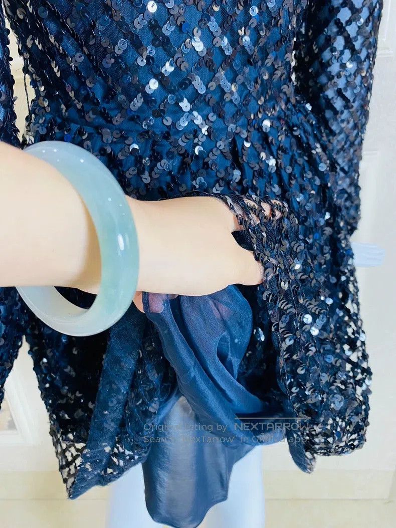 Valentino Valentino Navy blue sequin sweater feather collar dress Size S / US 4 / IT 40 - 7 Thumbnail
