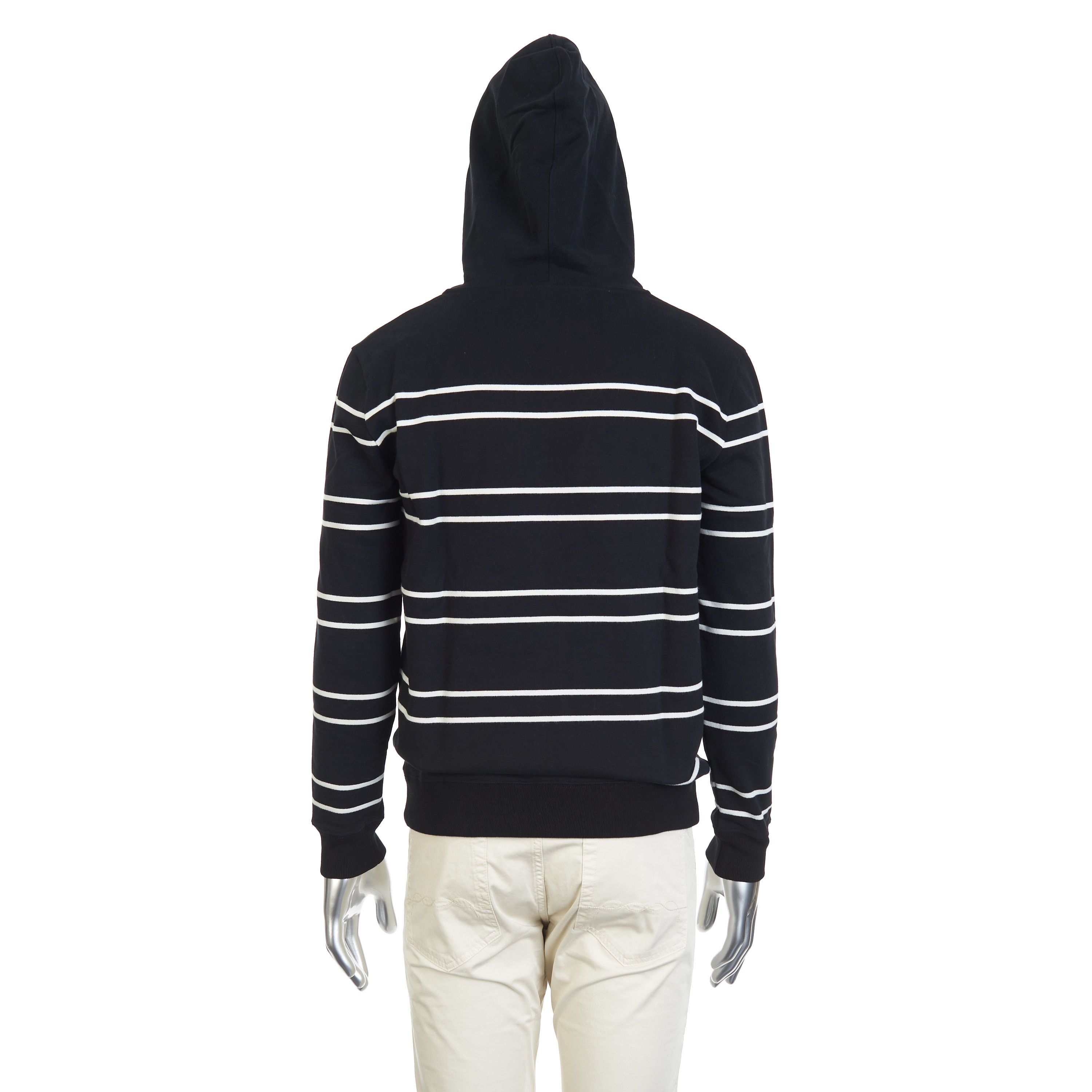 Saint Laurent Paris Hooded Sweatshirt In Striped Black Cotton & Logo Embroidey Size US M / EU 48-50 / 2 - 11 Thumbnail