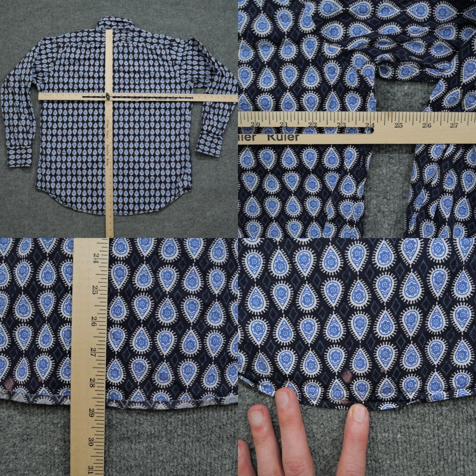 Vintage Thomas Dean Shirt Mens Large Blue Paisley Button Up Long Sleeve Dress Shirt Size 42R - 8 Thumbnail