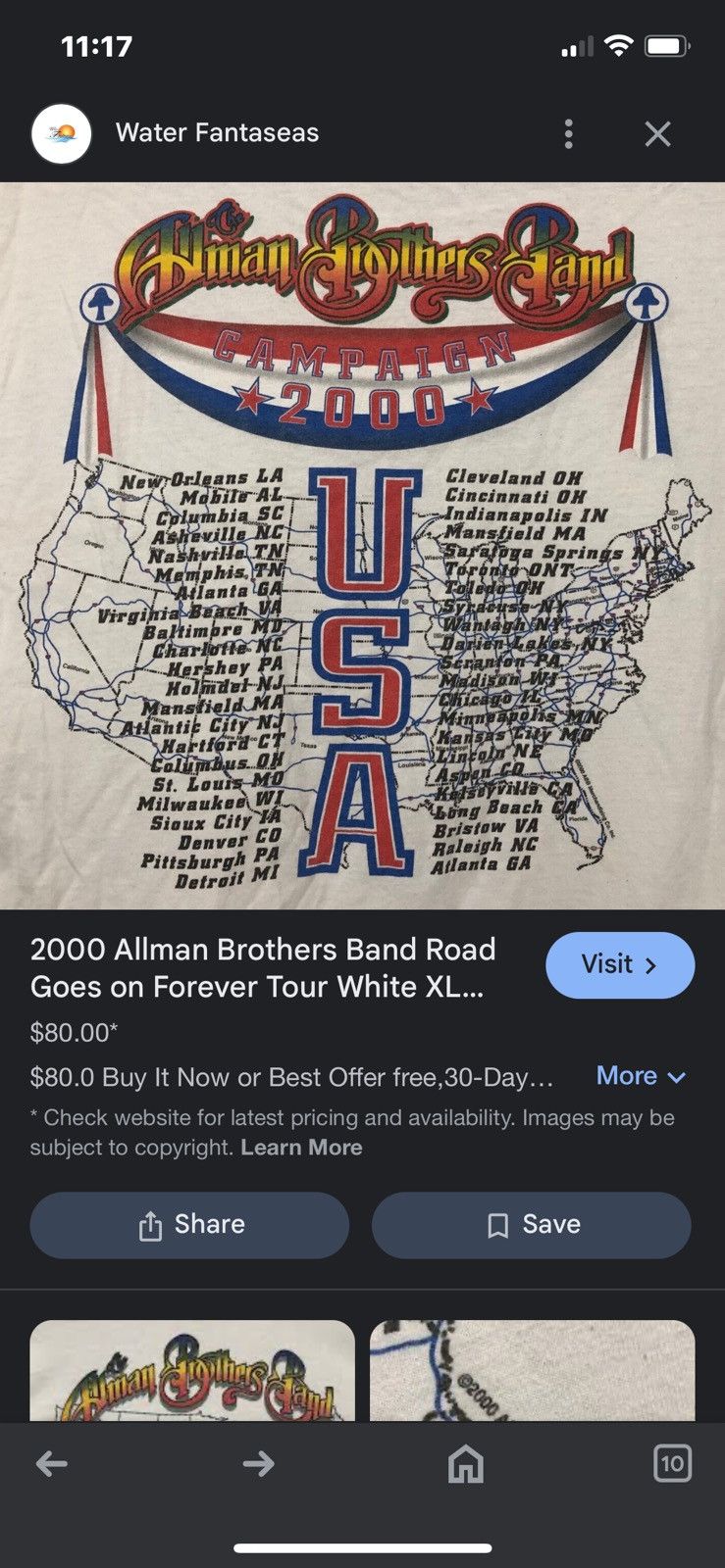 Vintage The Allman Brothers Band Campaign 2000 VNTG Tour T-shirt XL Size US XL / EU 56 / 4 - 7 Thumbnail