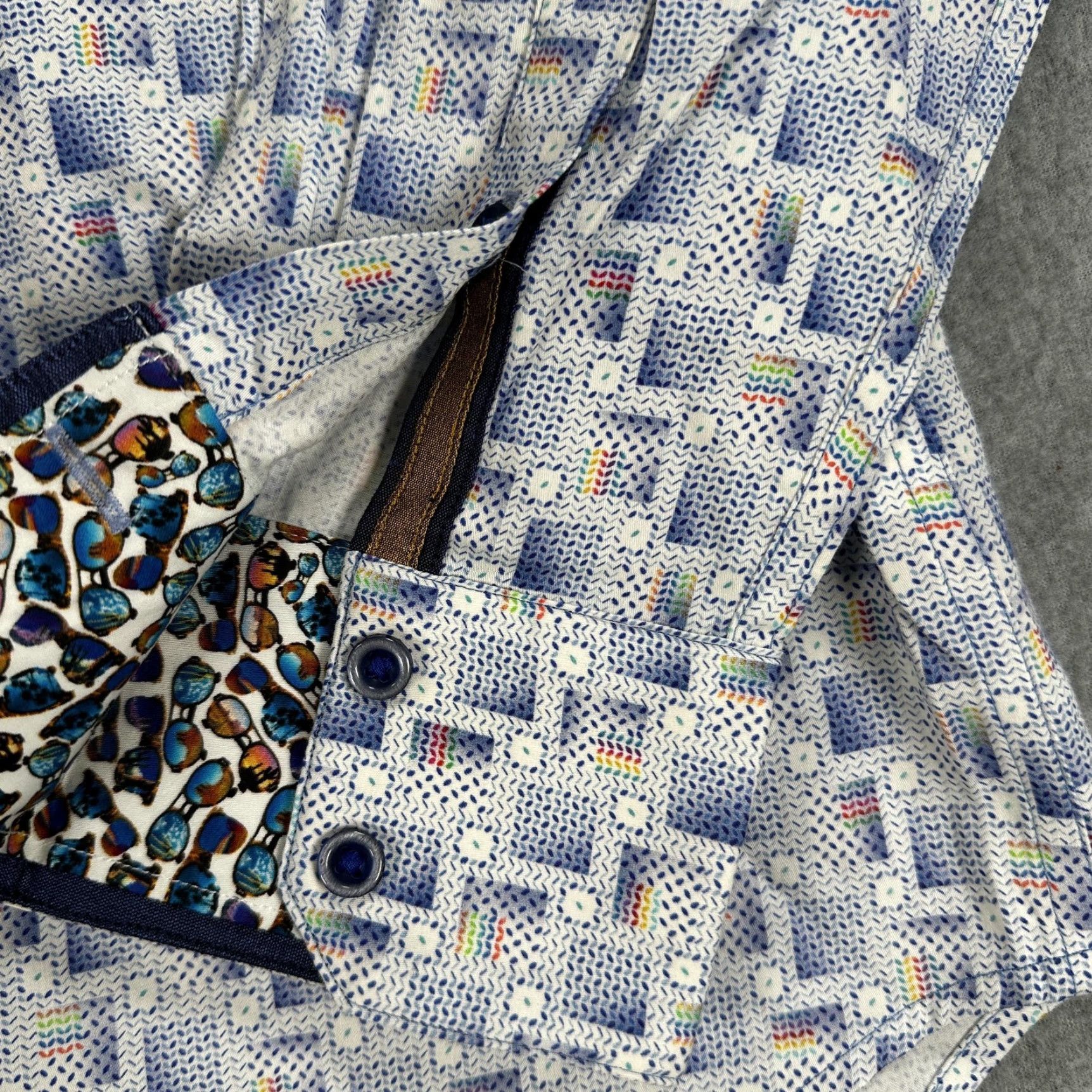 Robert Graham Robert Graham Dress Shirt Mens Large Blue Geometric Button Long Sleeve Cotton Size 42R - 6 Thumbnail