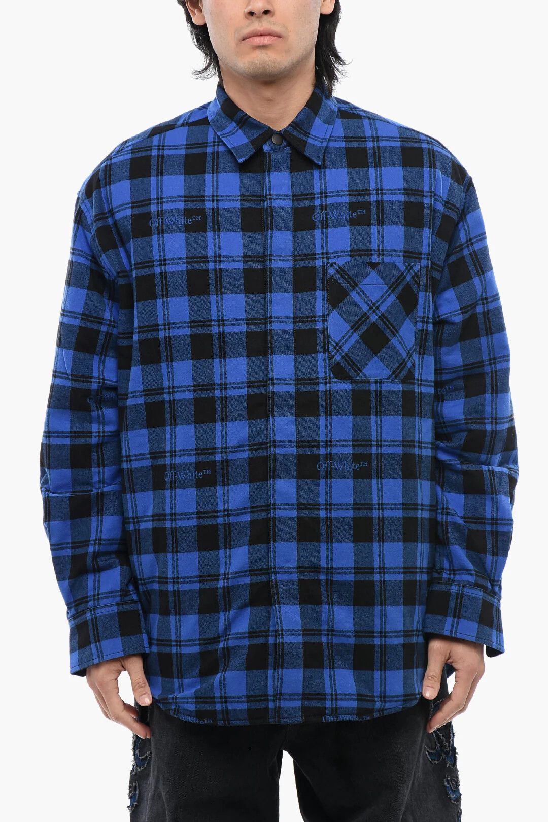 Off-White og1mm0526 Checked Flannel-Lined Overshirt in Blue/Black Size US L / EU 52-54 / 3 - 1 Thumbnail