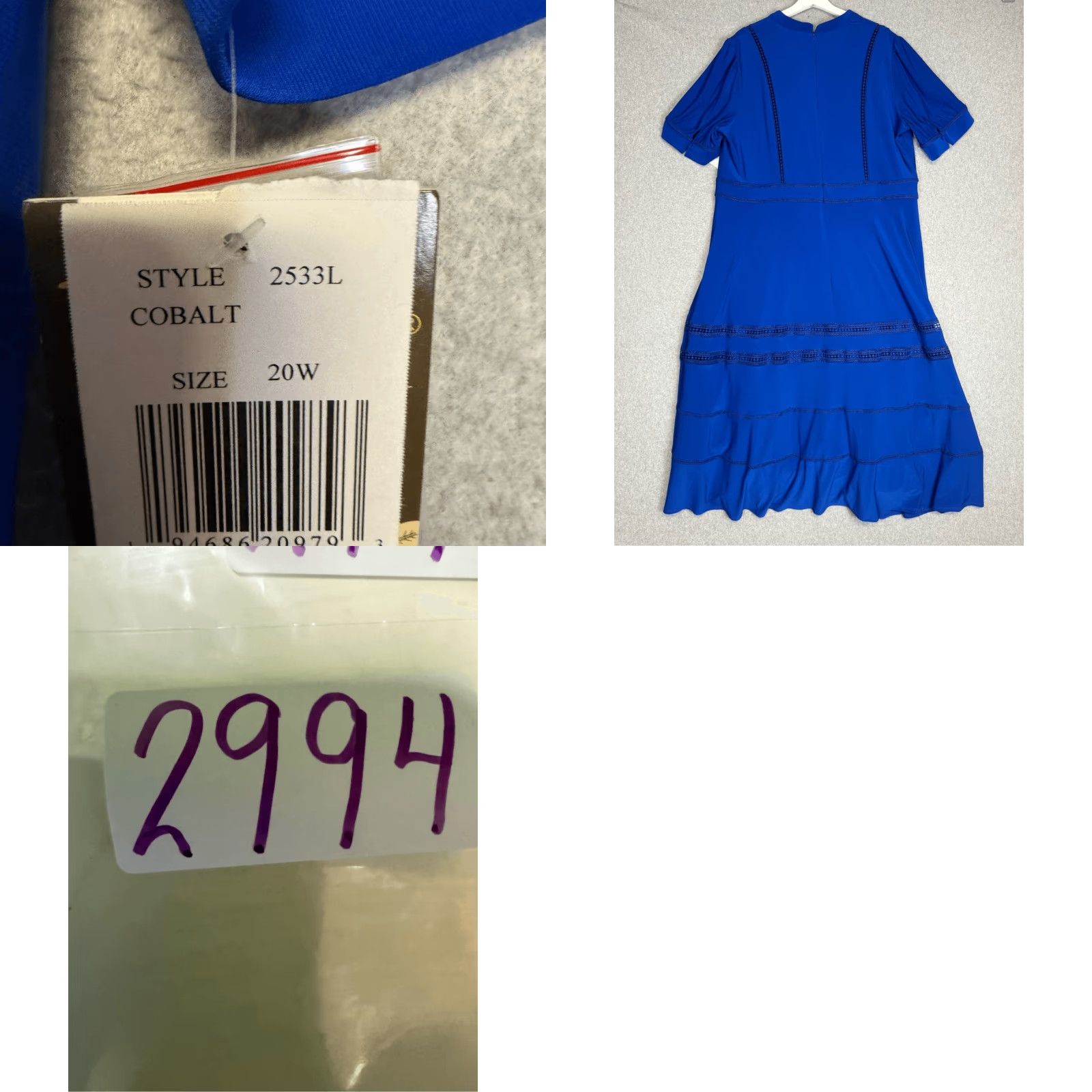 Vintage VINTAGE? Brand New Taylor Women's 3X A-Line Knee Length Dress Blue Cobalt Lined Knee Length Womens 3X Plus Size XXL / US 16-18 / IT 52-54 - 8 Thumbnail