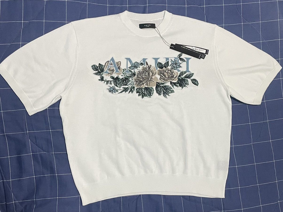 image of Amiri White Floral T-Shirt, Men's (Size XL)