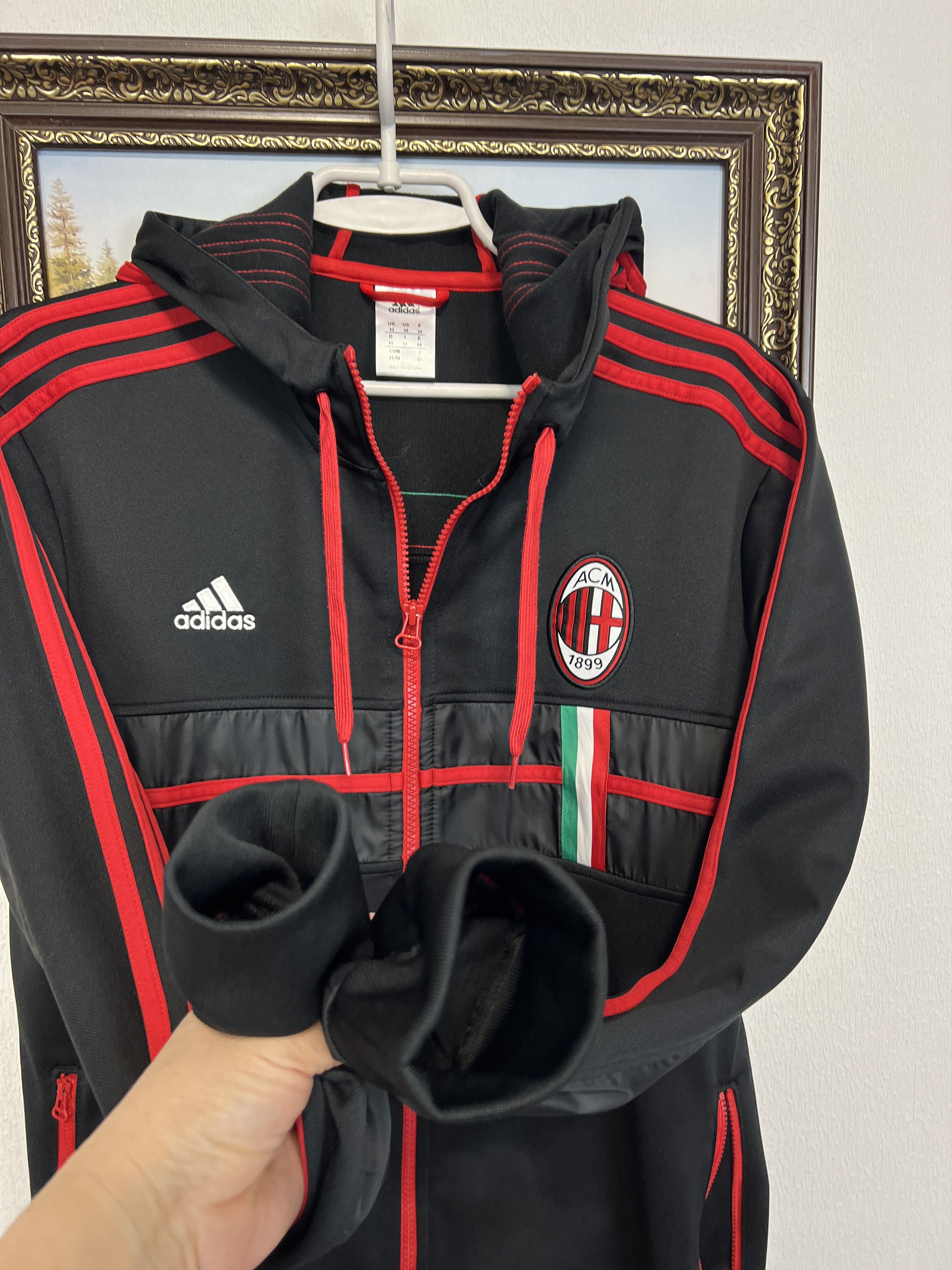 Adidas Vintage AC Milan Football Hooded Jacket Maglia Track Top Size US M / EU 48-50 / 2 - 6 Thumbnail