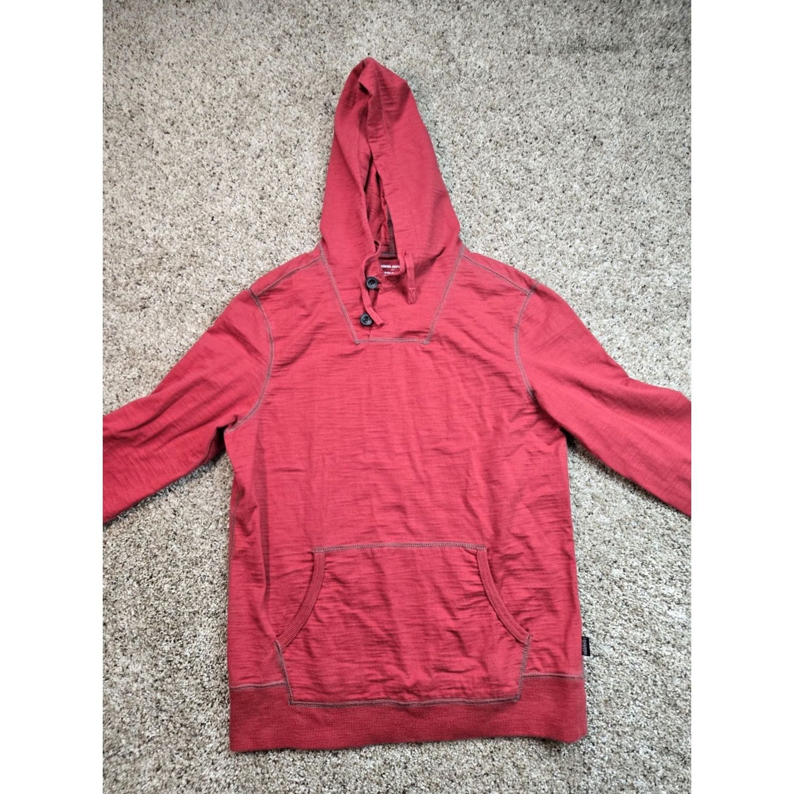 Banana Republic Banana Republic Hoodie Mens Medium Red Henley Pullover Sweatshirt Cotton Casual Knit Button Pullover Hooded Pockets All Seasons Size US M / EU 48-50 / 2 - 3 Thumbnail