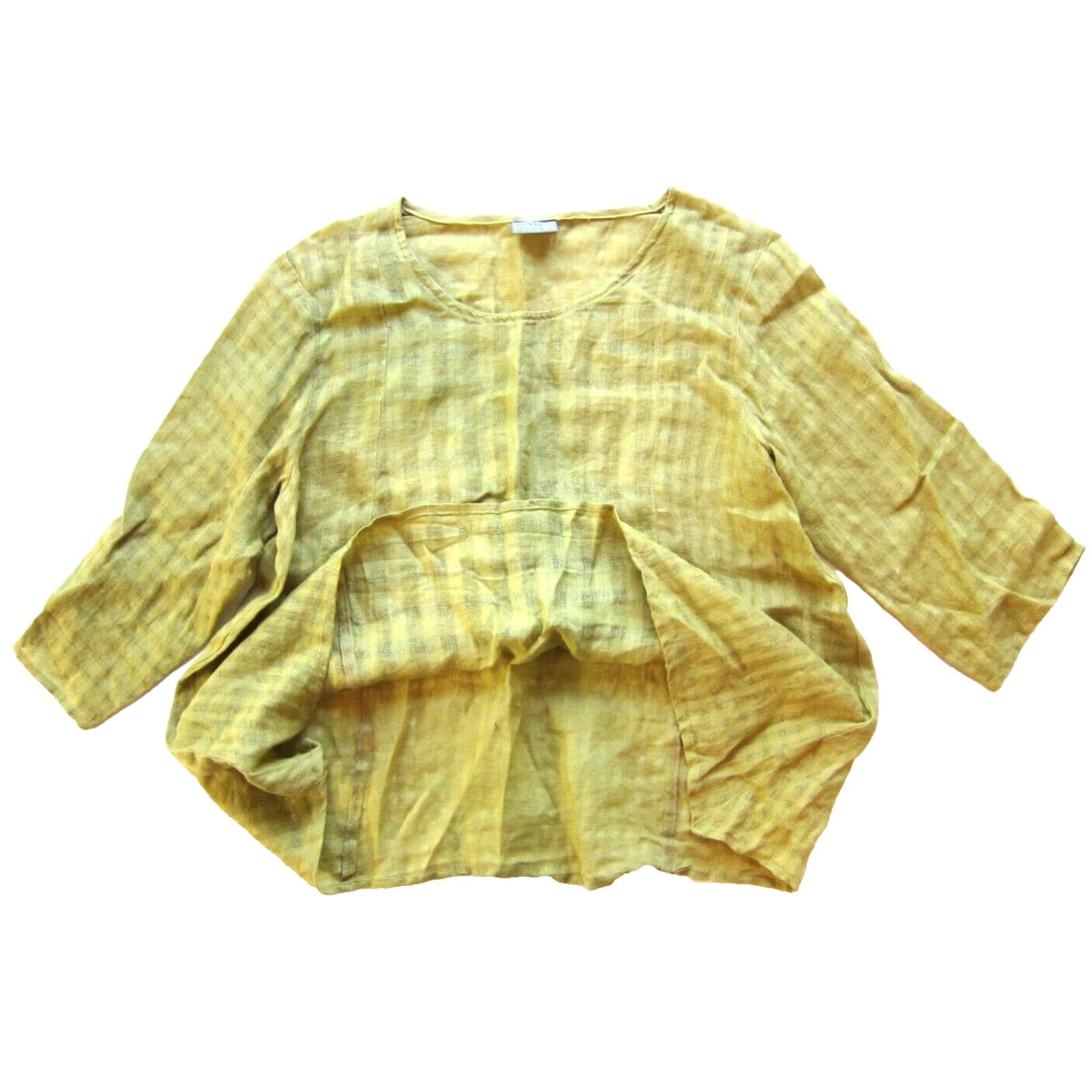 Vintage Niche Nilgun Derman 100% Linen Mustard Yellow 3/4 Sleeve Tunic Blouse M Womens Size M / US 6-8 / IT 42-44 - 5 Thumbnail