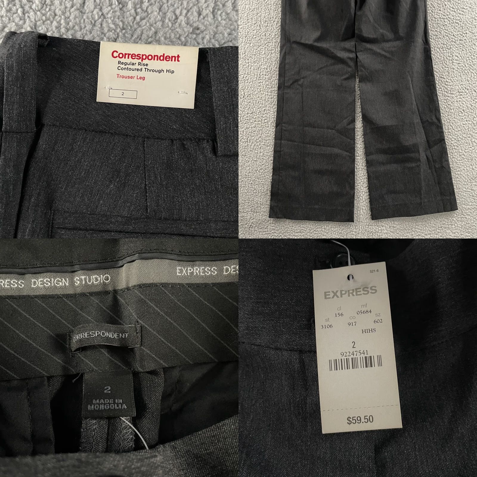 Express Express Womens Pants Gray Size 2 Correspondent Wide-Leg Stretch Polyester Blend Dress Pants Size 26" / US 2 / IT 38 - 8 Thumbnail