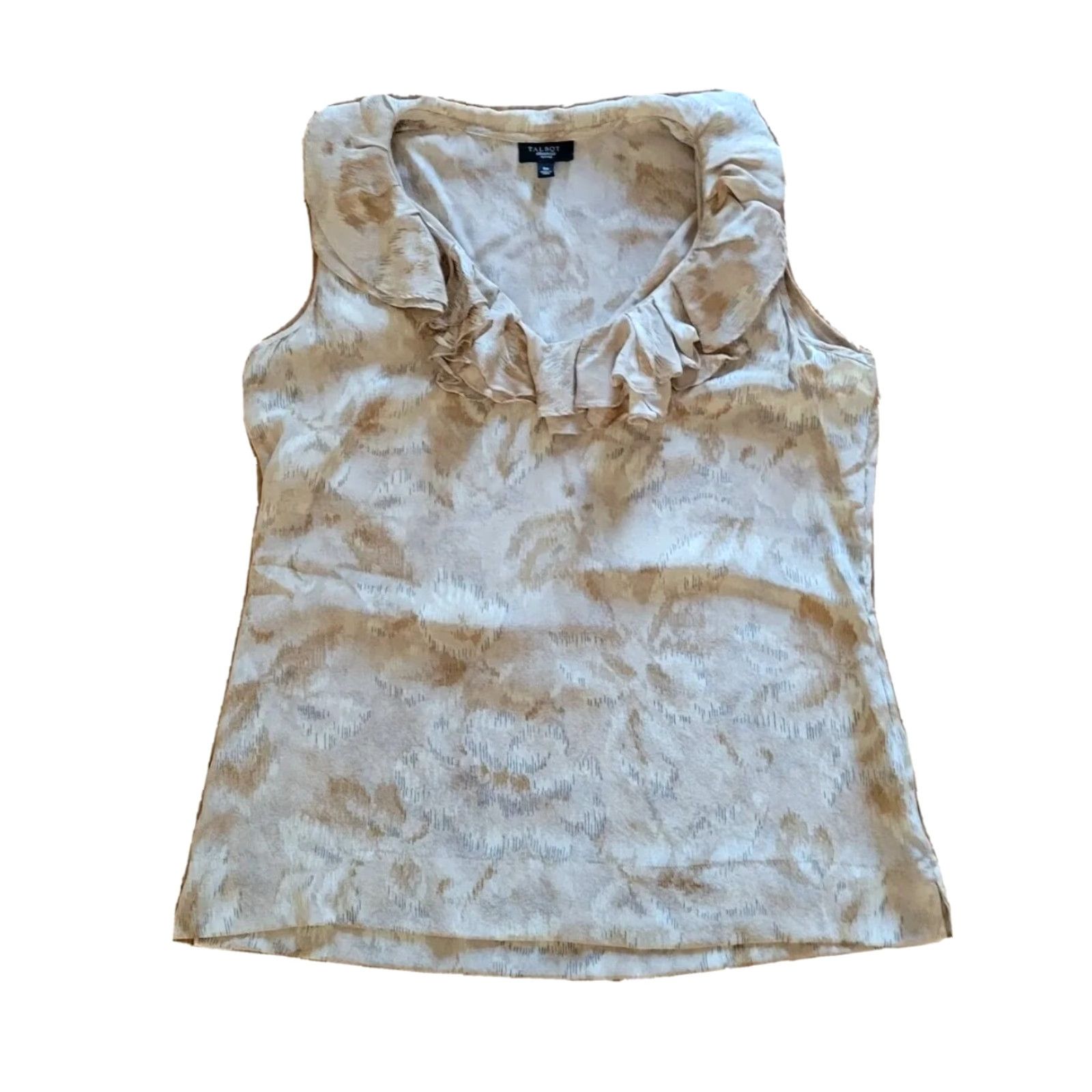 Talbots Talbots Top Shirt Womens 6 Petite Beige Silk Sleeveless V-Neck Ruffle Blouse Size M / US 6-8 / IT 42-44 - 2 Thumbnail