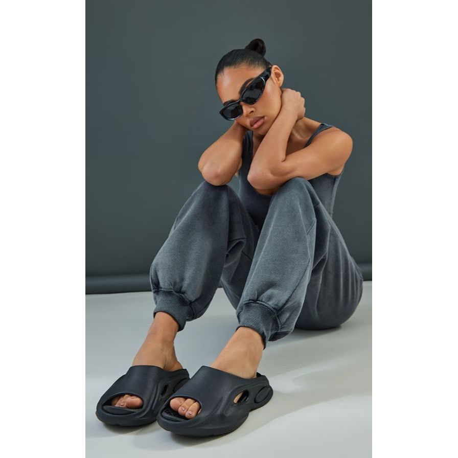PrettyLittleThing PrettyLittleThing Womens Slides Futuristic Cut Out Black Rub Size US 6 / IT 36 - 7 Thumbnail