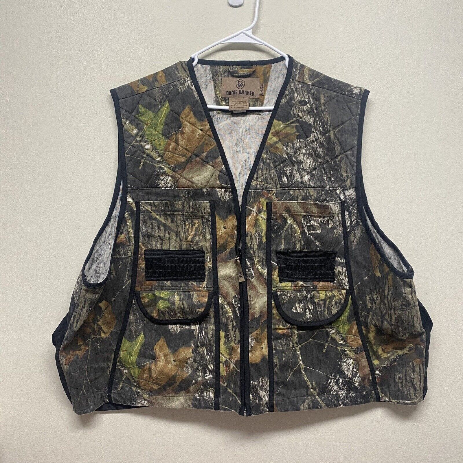 90s~00'S MASTER SPORTSMAN Camouflage Pattern Woodland Camo Hunting Vest Men's L Size Vintage cotton green type Vintage Second Hand