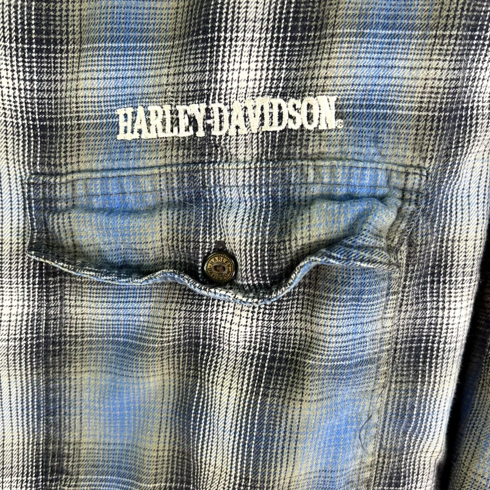 Harley Davidson Harley-Davidson Plaid Woven Button-Up Shirt Mens L Blue Distressed Long Sleeve Size US L / EU 52-54 / 3 - 2 Thumbnail