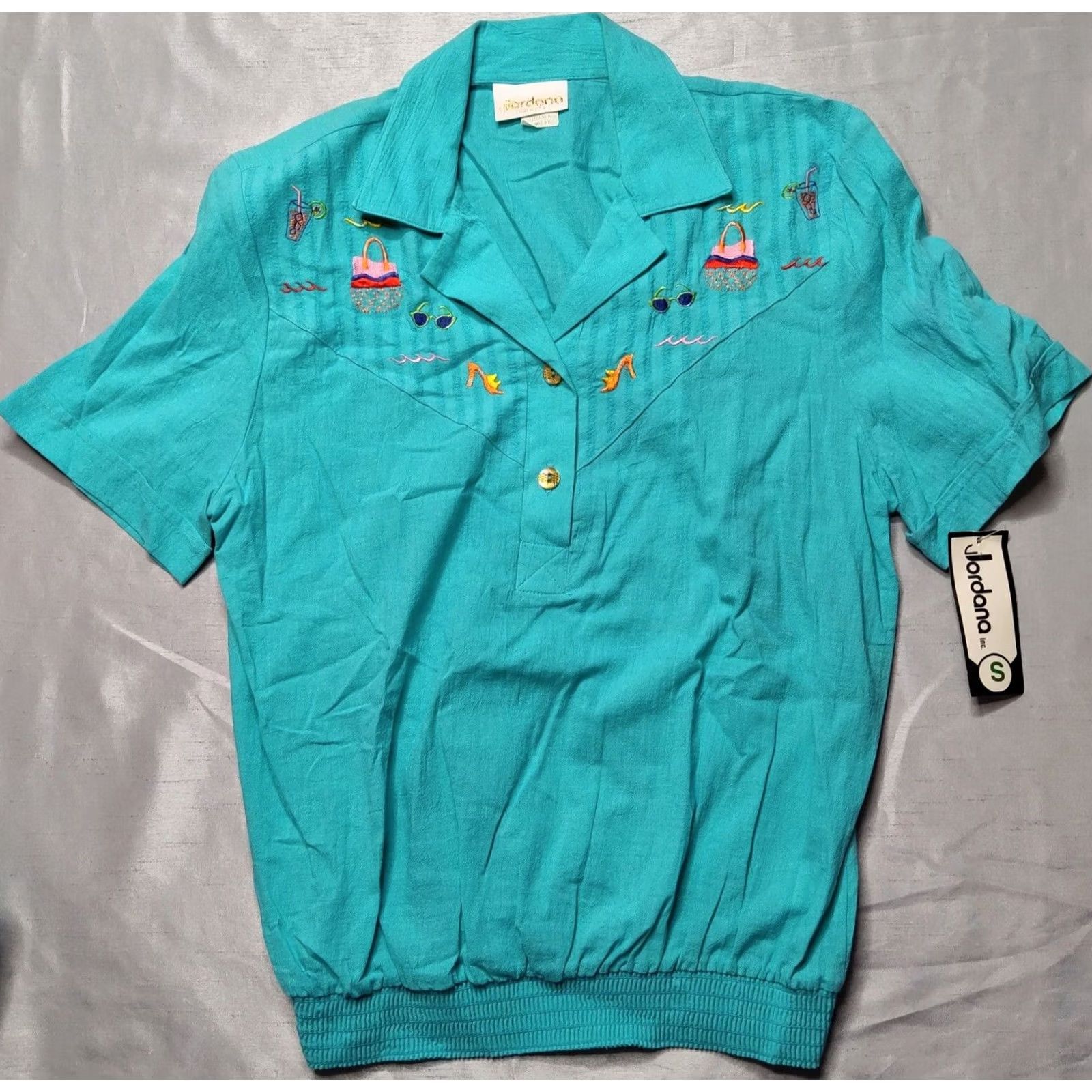 Jordan Brand VINTAGE JORDANA Women Top Blouse Blue Embroidered Button Front Pullover 100% Cotton Small S NEW Deadstock USA Mens Size S / US 4 / IT 40 - 2 Thumbnail