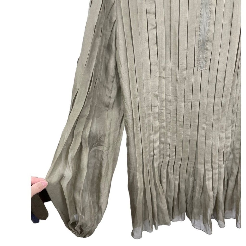 Other ANDY The-Ahn 100% Silk Pleated Olive Tunic Size 10 Size L / US 10 / IT 46 - 8 Thumbnail