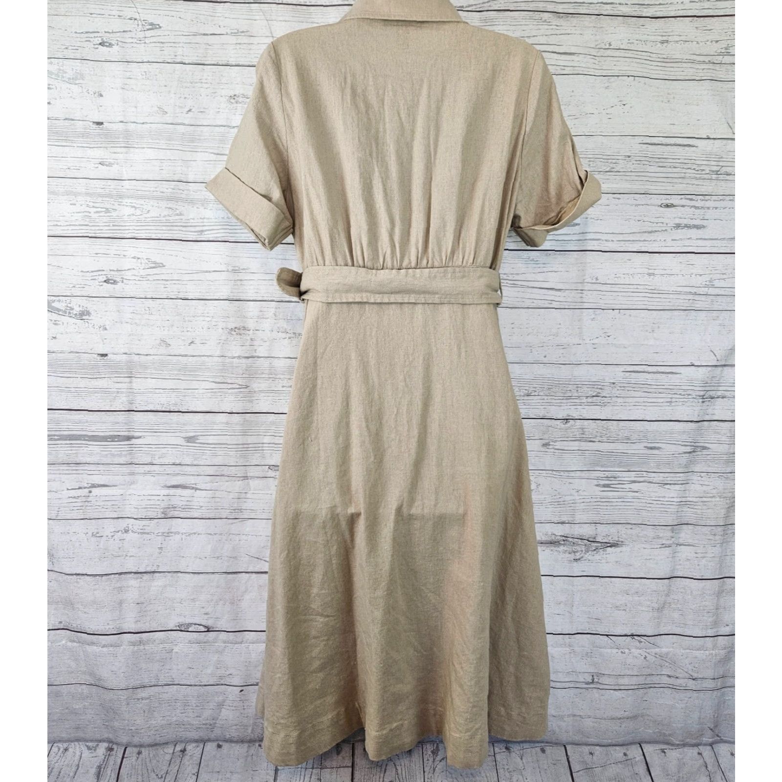 Vintage Tahari Shirt Dress Womens Sz S Tan Linen Blend Button Front Belted Midi Size S / US 4 / IT 40 - 3 Thumbnail