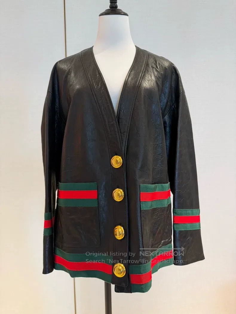 Gucci Gucci Leather clothing red and green classic webbing Size S / US 4 / IT 40 - 1 Thumbnail