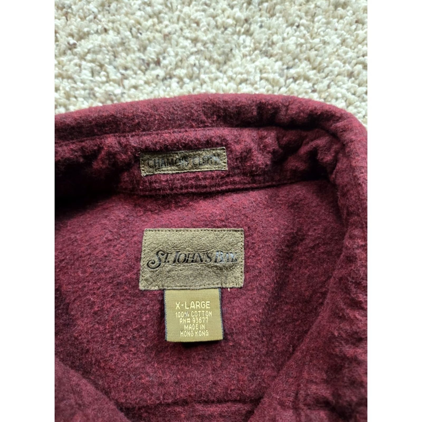 Vintage St Johns Bay Shirt Mens XL Burgundy Flannel Button-Up Long Sleeve Pocket Reg Size US XL / EU 56 / 4 - 4 Thumbnail