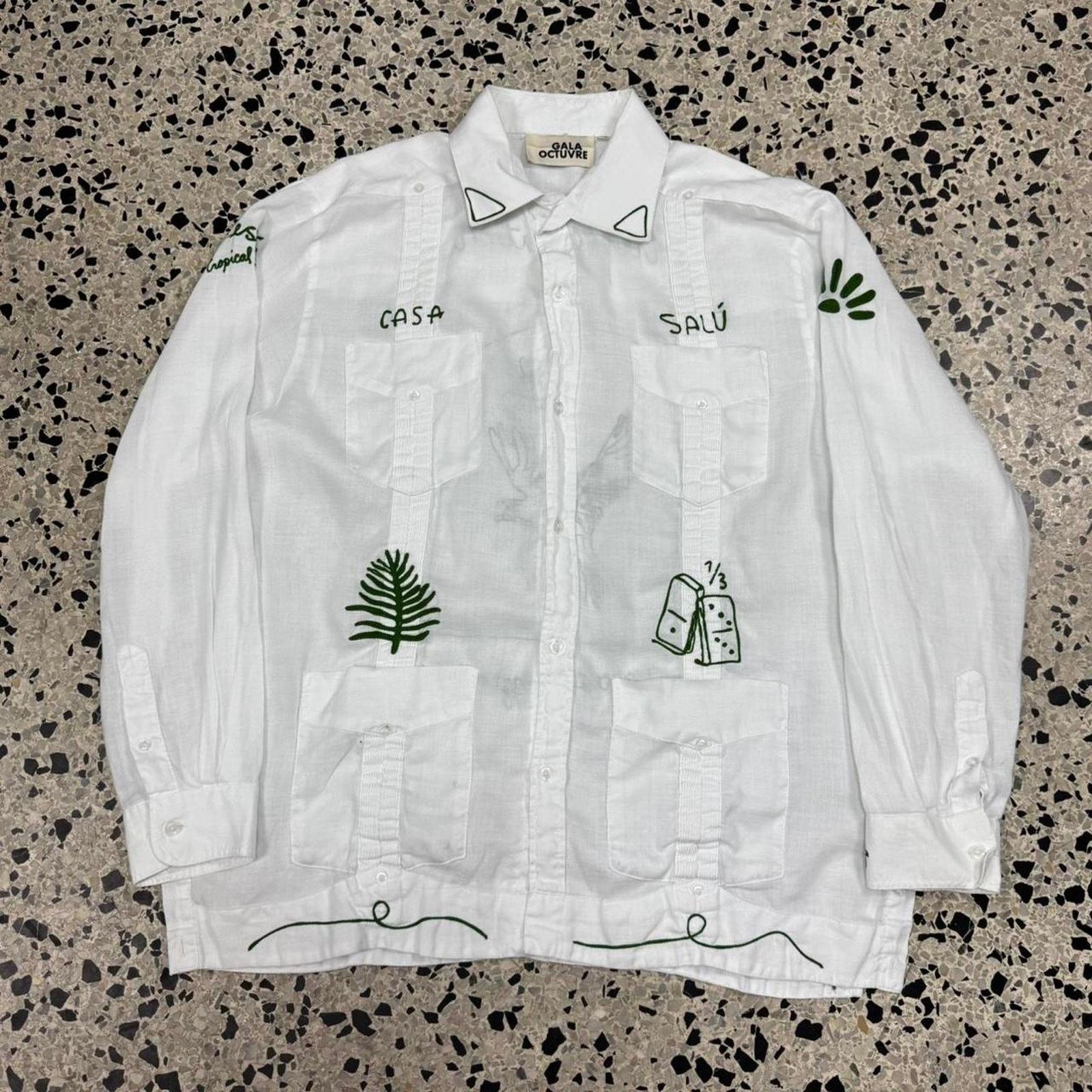 Cubavera GALA OCTUVRE CHAIN STITCH GUAYABERA L/S BUTTON DOWN SHIRT: Size US XL / EU 56 / 4 - 1 Thumbnail