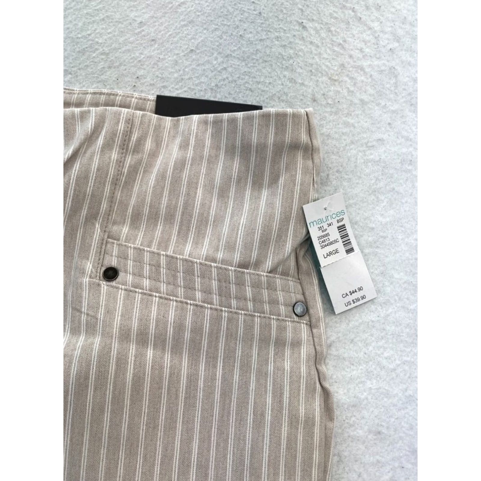 Vintage Maurices Pants Women's Large Bengaline Crop Brown Striped High Rise Pull On NWT Size 25" / US 0 / IT 36 - 3 Thumbnail
