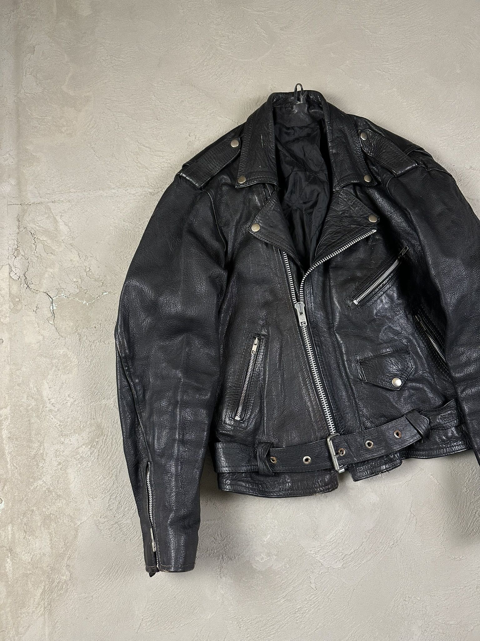 Genuine Leather 90s Vintage Biker Ramones Leather Boxy Jacket Size US S / EU 44-46 / 1 - 2 Thumbnail