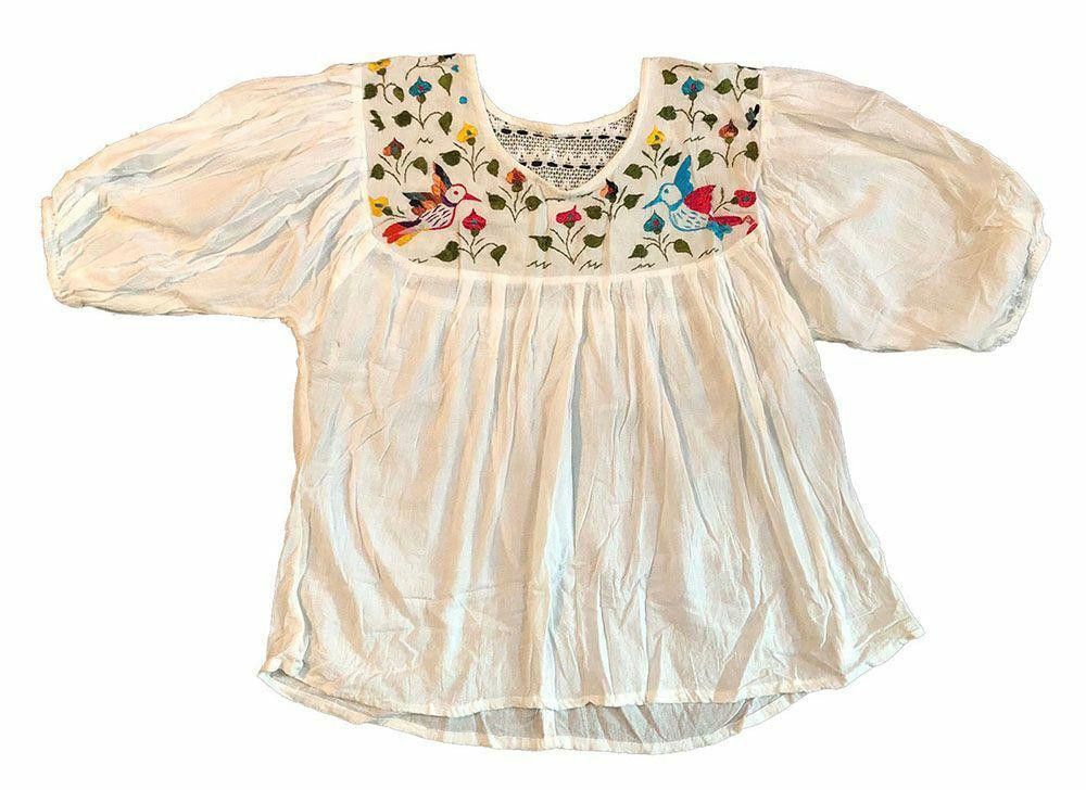 Designer New White Hand Made Embroidered Bird Floral Blouse L Size L / US 10 / IT 46 - 5 Thumbnail