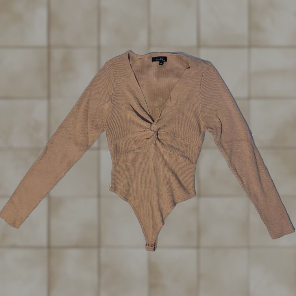 Vintage Love Tree Bodysuit One Piece Top Long Sleeve V-Neck Brown Size L Women Scrunch Body Suit Size L / US 10 / IT 46 - 1 Thumbnail