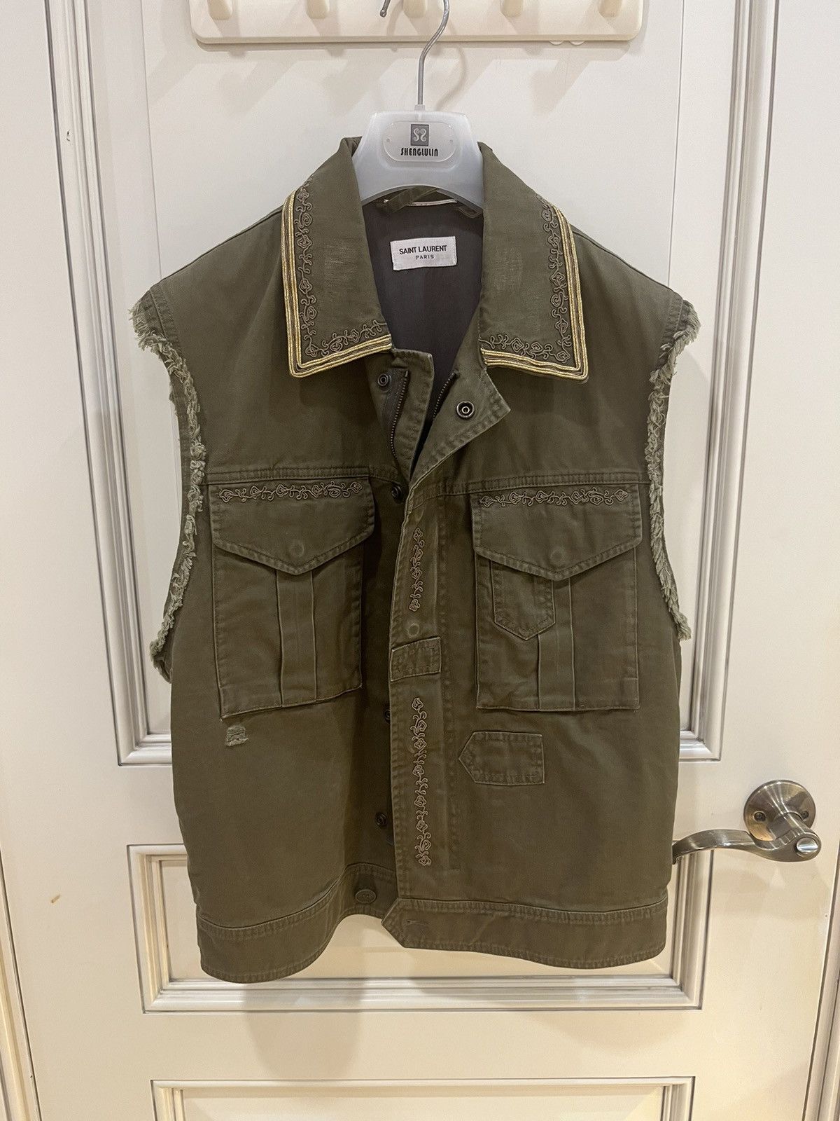 Saint Laurent Paris kaki green vest gilet with embroidery size46 Size US S / EU 44-46 / 1 - 1 Thumbnail