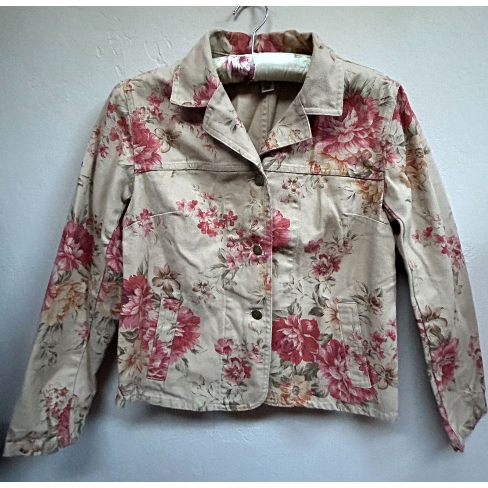 Talbots Talbots Blazer Shirt Womens Petite Floral Button Front Lightweight Lined Tan PS Small — Casual Jacket Feminine PS Womens Size 28" / US 6 / IT 42 - 2 Thumbnail