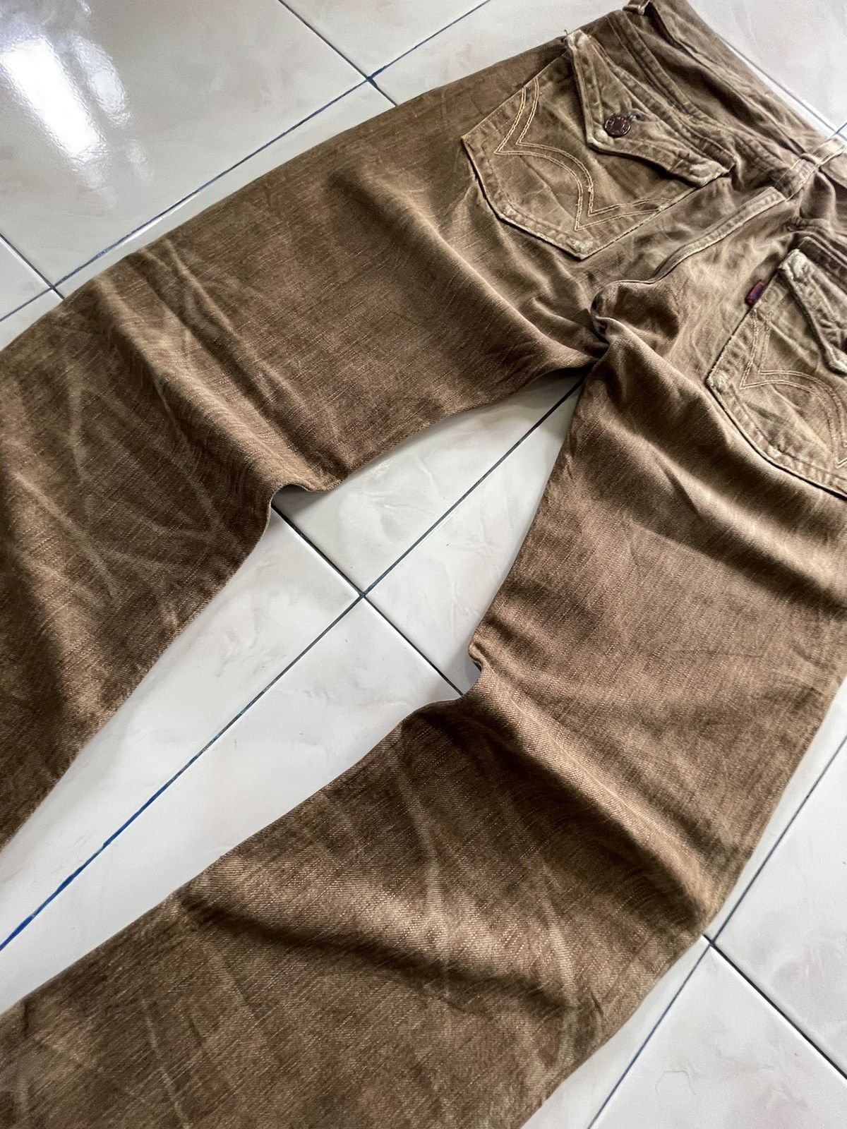 Edwin × Le Grande Bleu (L.G.B.) × Vintage Vintage Edwin 503 Flare Brown Faded Whiskers Man Jeans Size US 31 - 13 Thumbnail