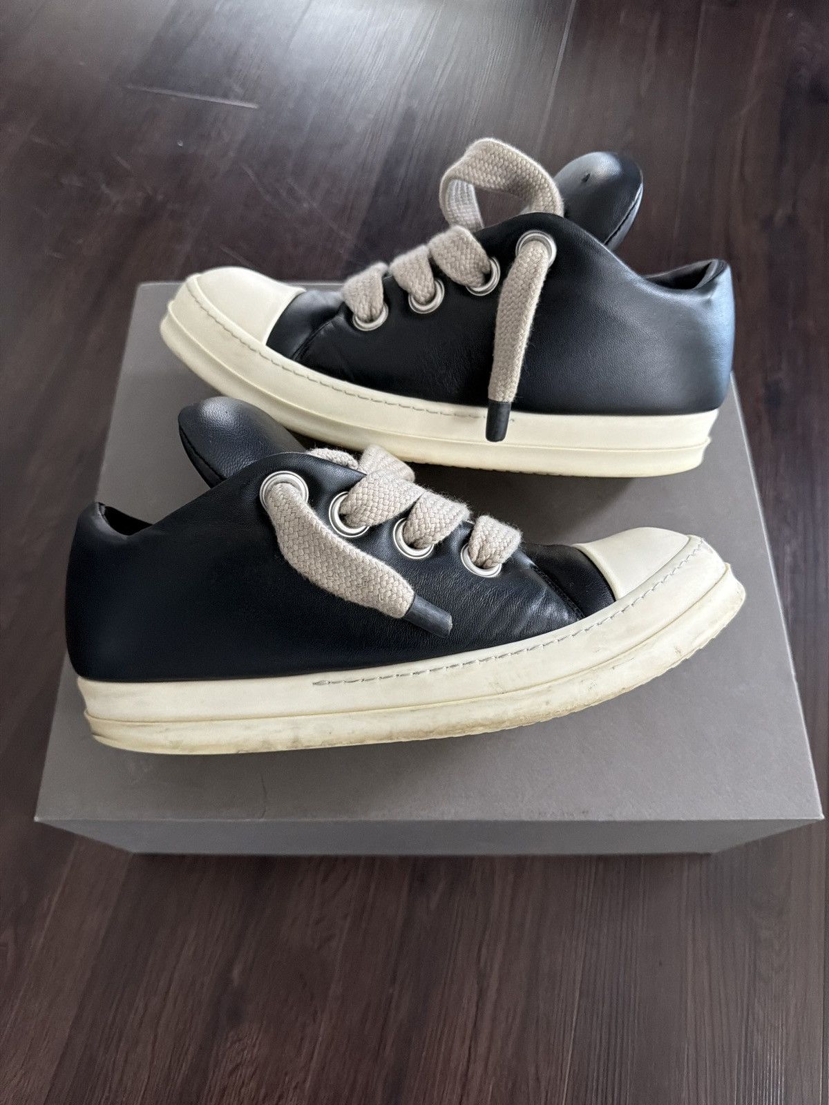 Rick Owens Rick Owens Black Milk Padded Jumbo Low Sneakers Size US 11 / EU 44 - 1 Thumbnail