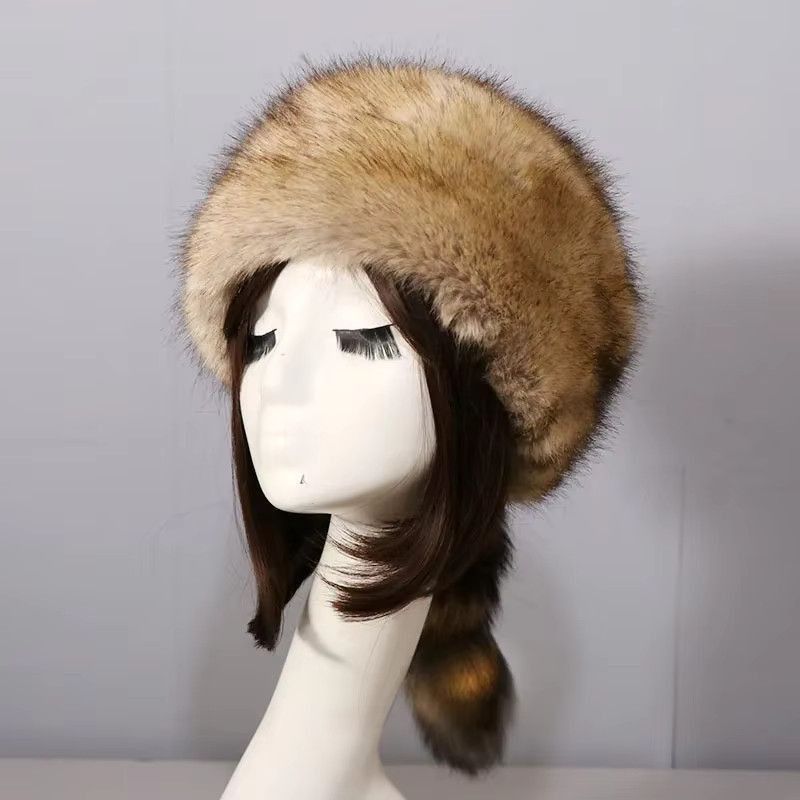 Japanese Brand × Vintage Russian Style Plush Fur Hat – Warm Winter Unisex Flat Top Size ONE SIZE - 2 Thumbnail