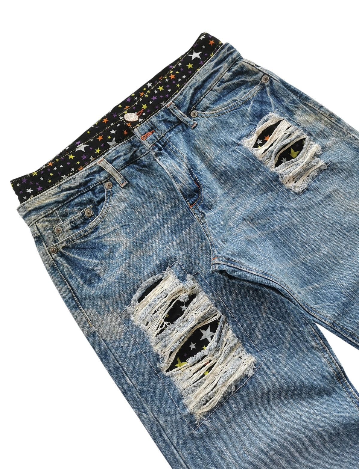 Japanese Brand Vintage Double Waist Distressed Jeans Star Waistband Size US 32 / EU 48 - 6 Thumbnail
