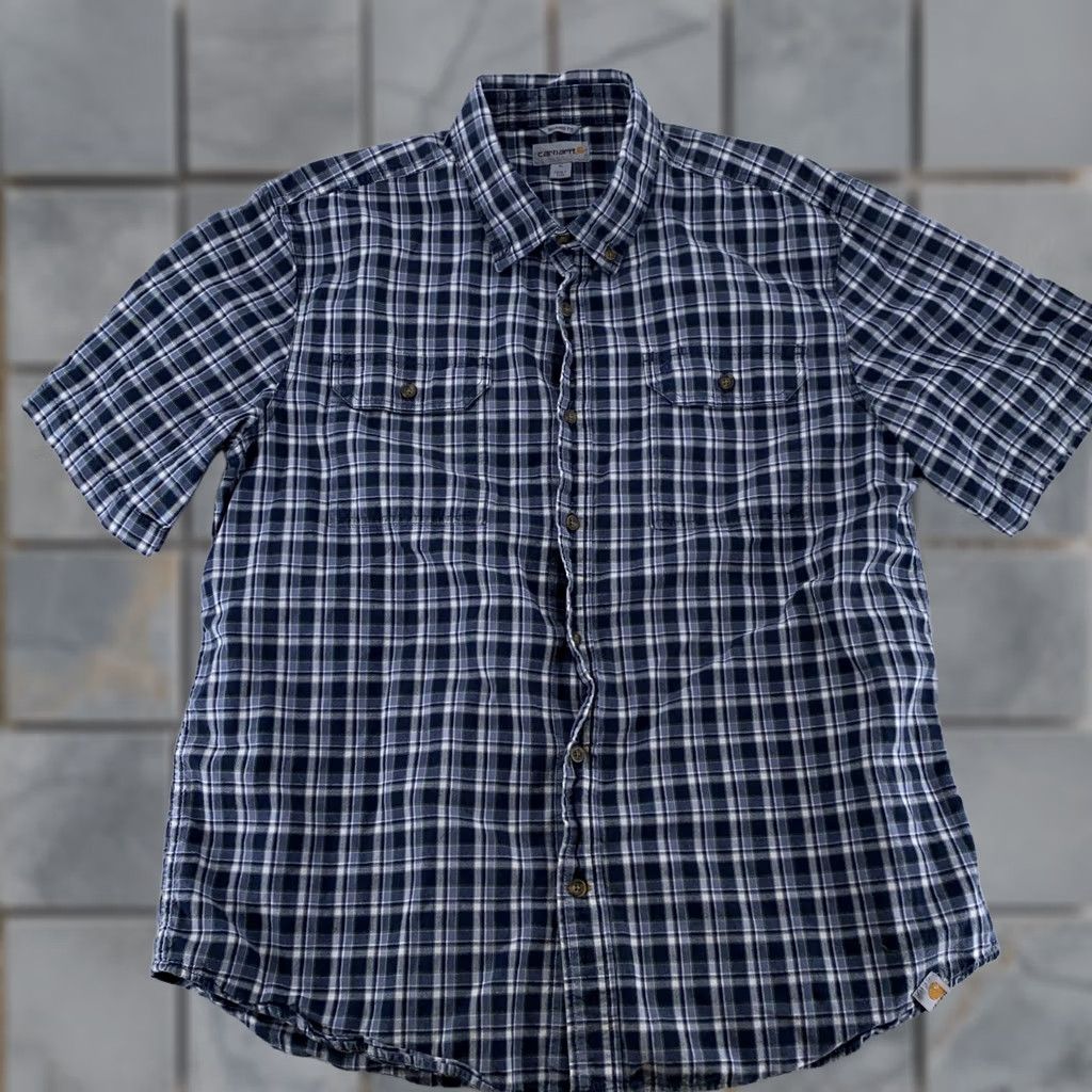 Carhartt Carhartt Shirt Mens XL Blue Plaid Short Sleeve Button Down Relaxed Fit Cotton Size US XL / EU 56 / 4 - 1 Thumbnail