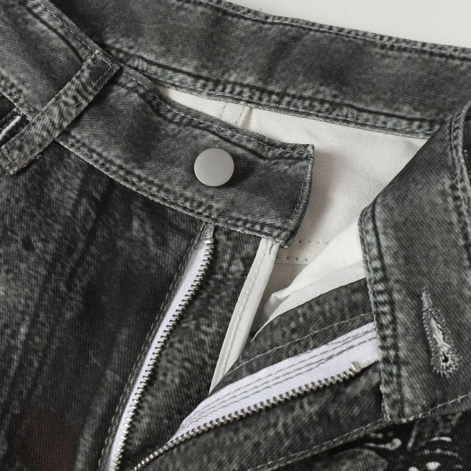 Vintage Chains 3D Print Black Distressed Wide Leg Denim Jeans Size US 32 / EU 48 - 2 Thumbnail