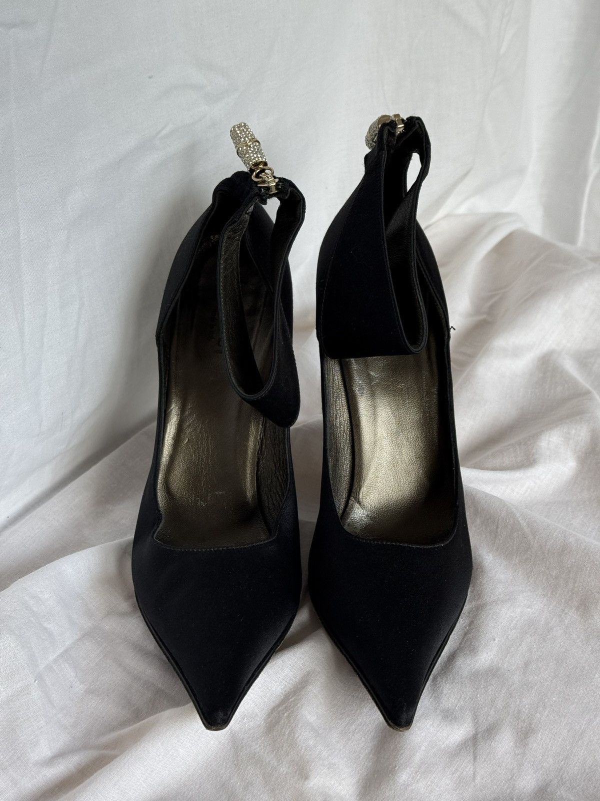 Gucci Gucci Black Satin Crystal Bamboo Heels Pumps Spike Toe Size US 7 / IT 37 - 2 Thumbnail