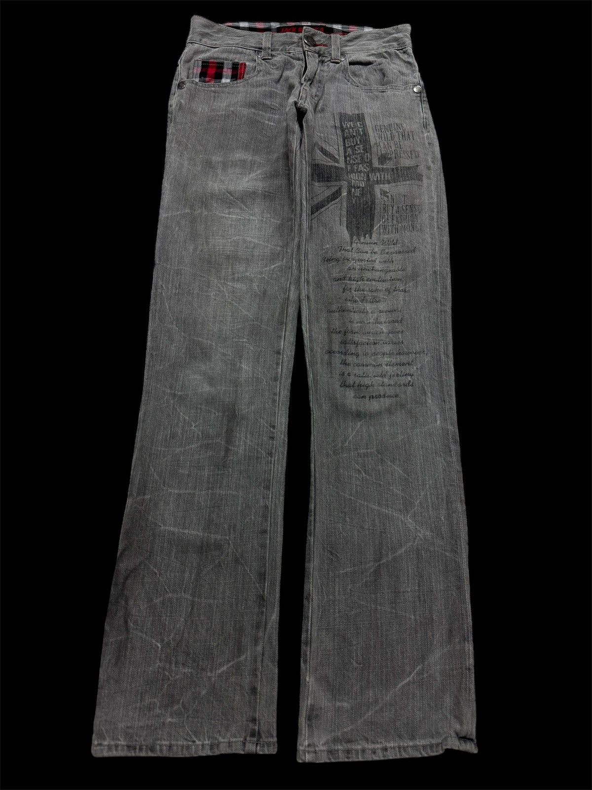 Designer 💥Flare💥90s Jack Serika Punk Jeans Script Logo Faded Distress Size US 28 / EU 44 - 1 Thumbnail