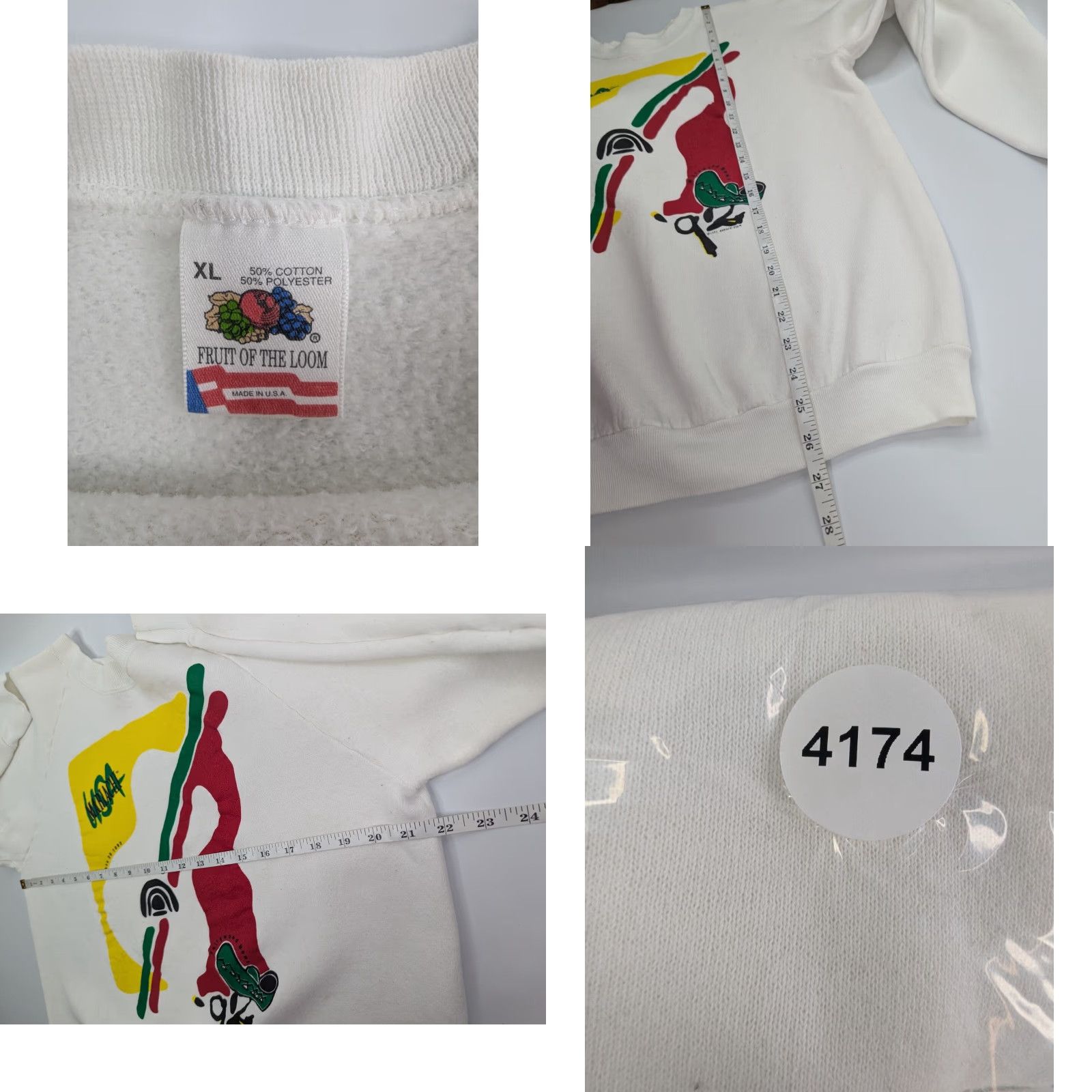 Fruit Of The Loom VINTAGE Mariachi Sweatshirt Fruit of the Loom USA Unisex Adults XL White Crew Neck Cotton Blend Graphic Sweatshirt All Seasons Mexico 1992 Size US XL / EU 56 / 4 - 9 Thumbnail