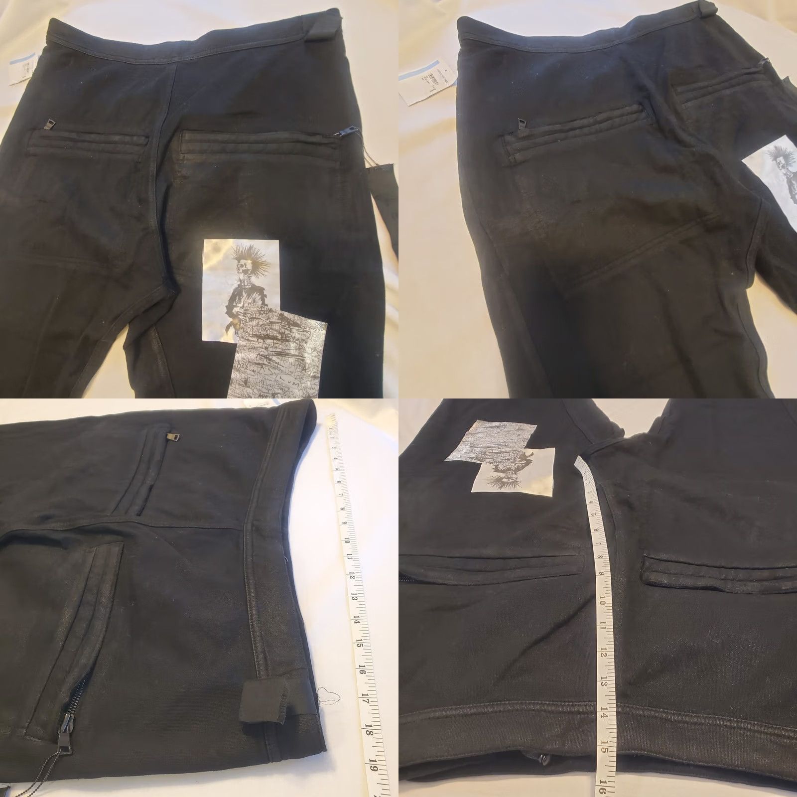 Hudson Hudson Asylum Mens L/XL Pants Punk Grunge Bias Front Patches NWT Black Cotton Blend Sl ash Pocket Ankle 30in 4 Season Size US 33 - 8 Thumbnail